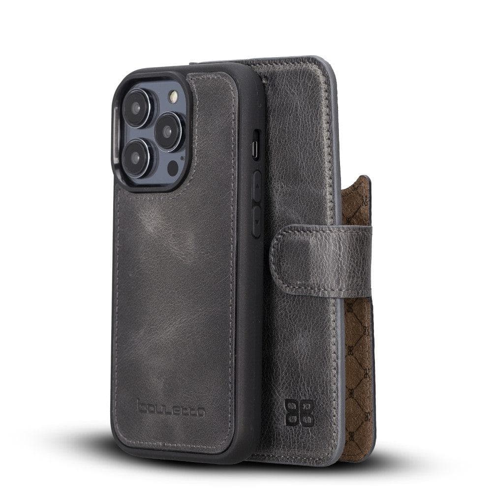 Magic iPhone 14 Series Detachable Darker Color Genuine Leather Wallet Case -