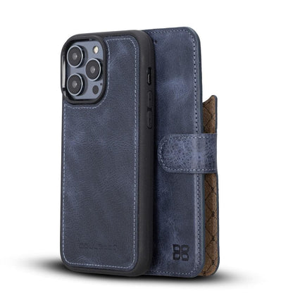 Magic iPhone 14 Series Detachable Darker Color Genuine Leather Wallet Case -