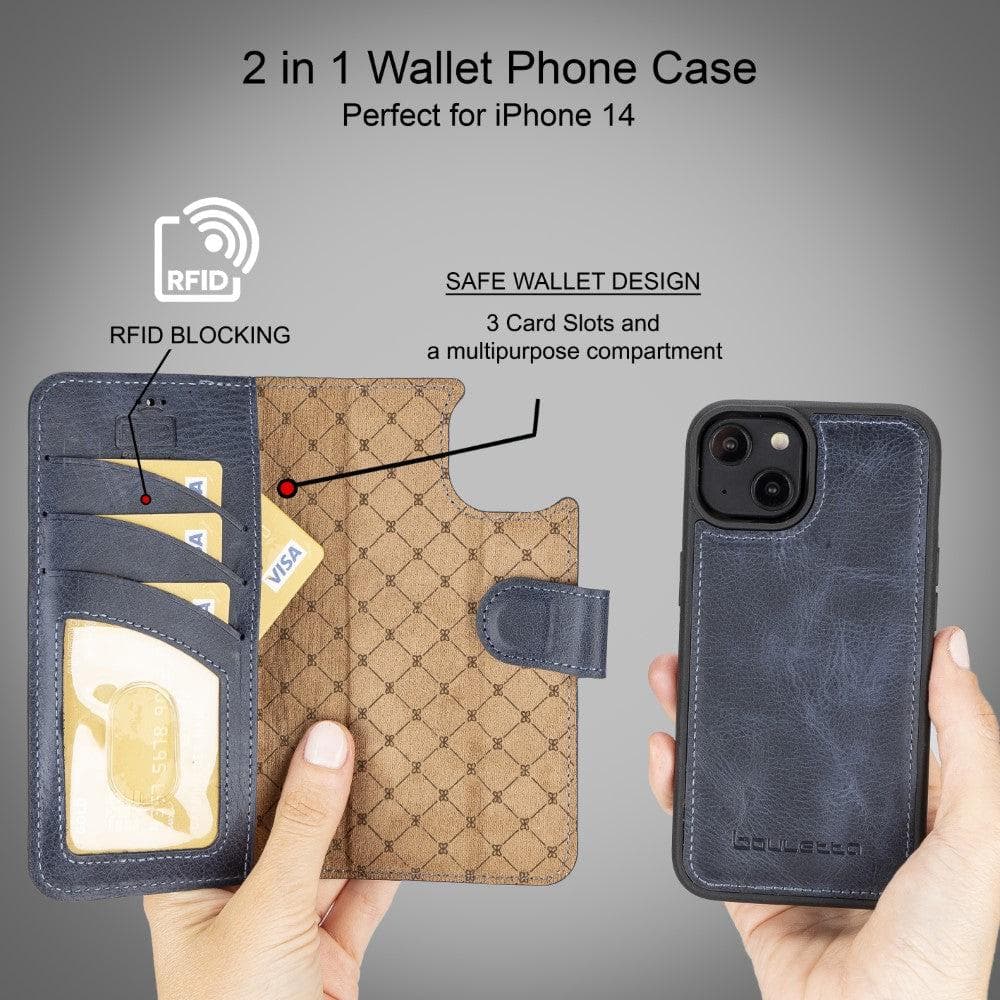 Magic iPhone 14 Series Detachable Darker Color Genuine Leather Wallet Case -