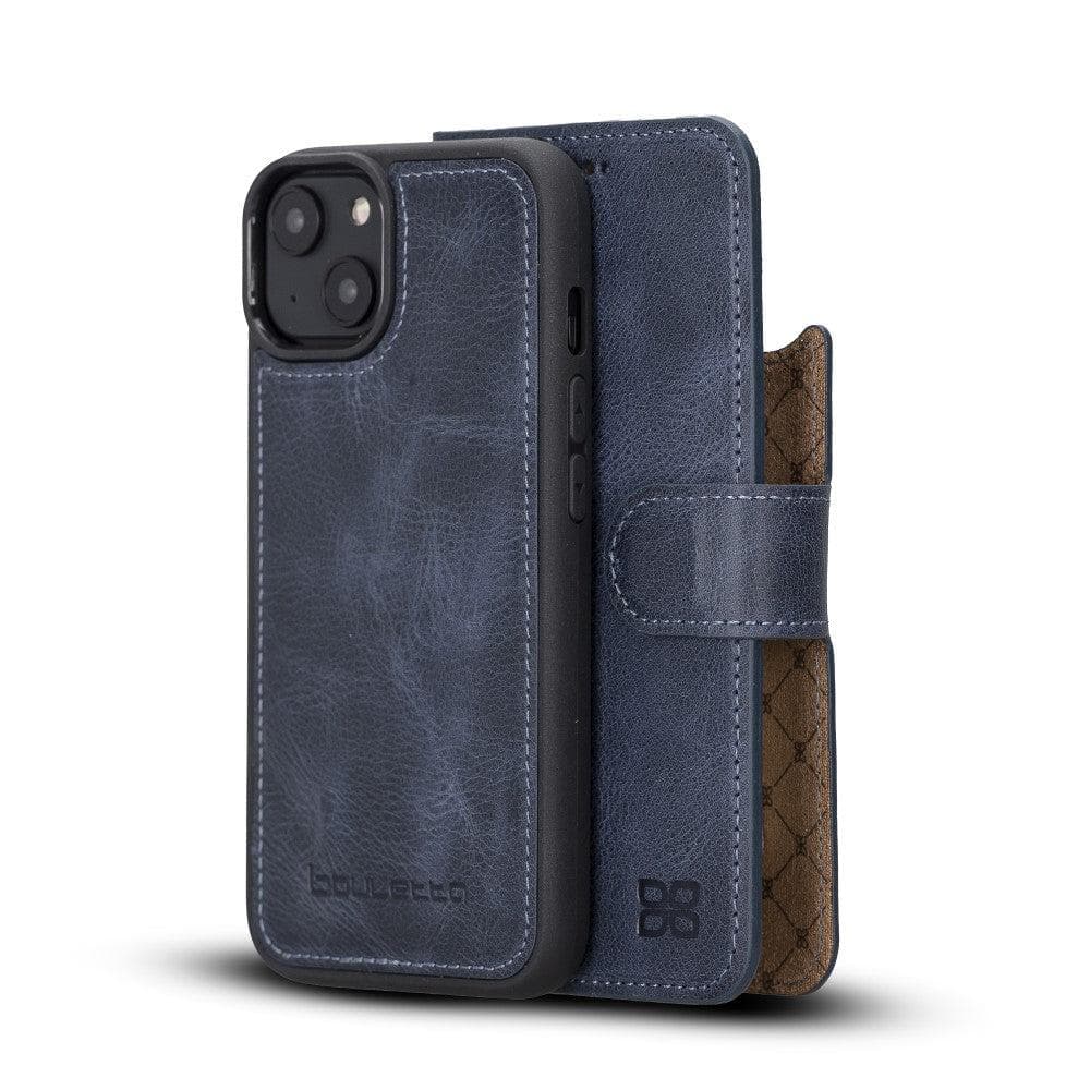 Magic iPhone 14 Series Detachable Darker Color Genuine Leather Wallet Case -