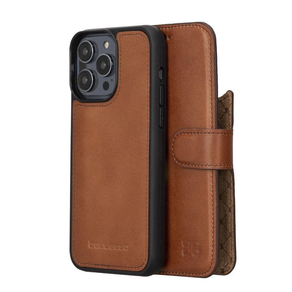 Magic iPhone 14 Series Detachable Darker Color Genuine Leather Wallet Case -