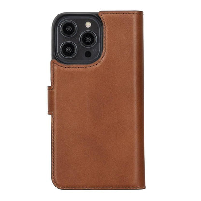 Magic iPhone 14 Series Detachable Darker Color Genuine Leather Wallet Case -