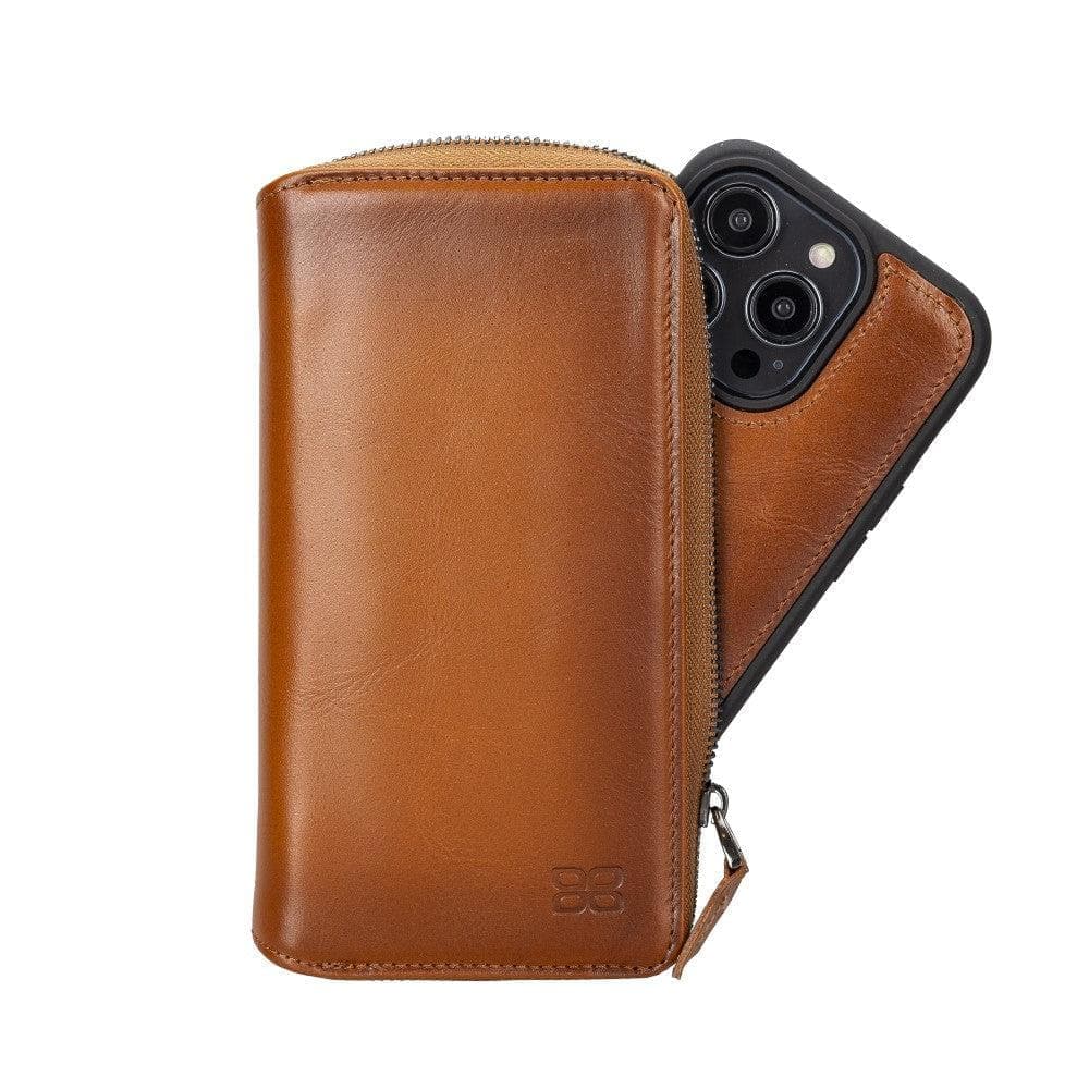 Pouch Magic Wallet iPhone 15 Series Detachable and Zipper Genuine Leather Wallet Case - PMW