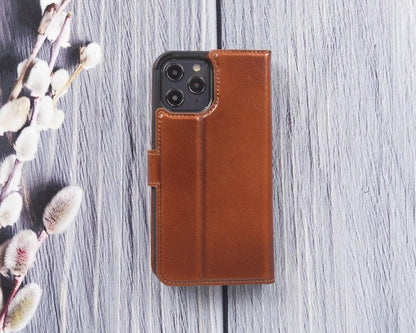 Magic iPhone 12 Series Detachable Genuine Leather Wallet Case - MW