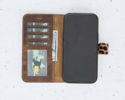 Magic iPhone 12 Series Detachable Genuine Leather Wallet Case - MW