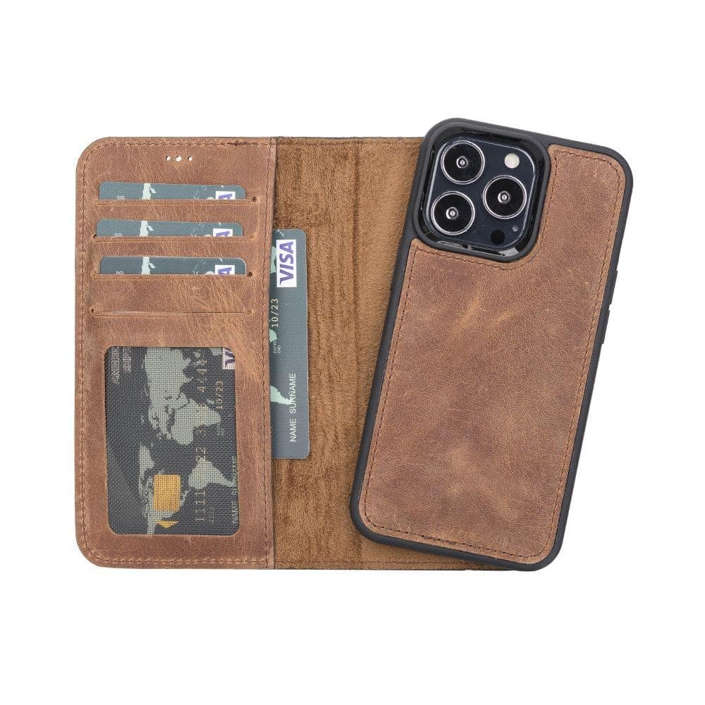 Magic iPhone 13 Series Detachable Genuine Leather Wallet Case - MW