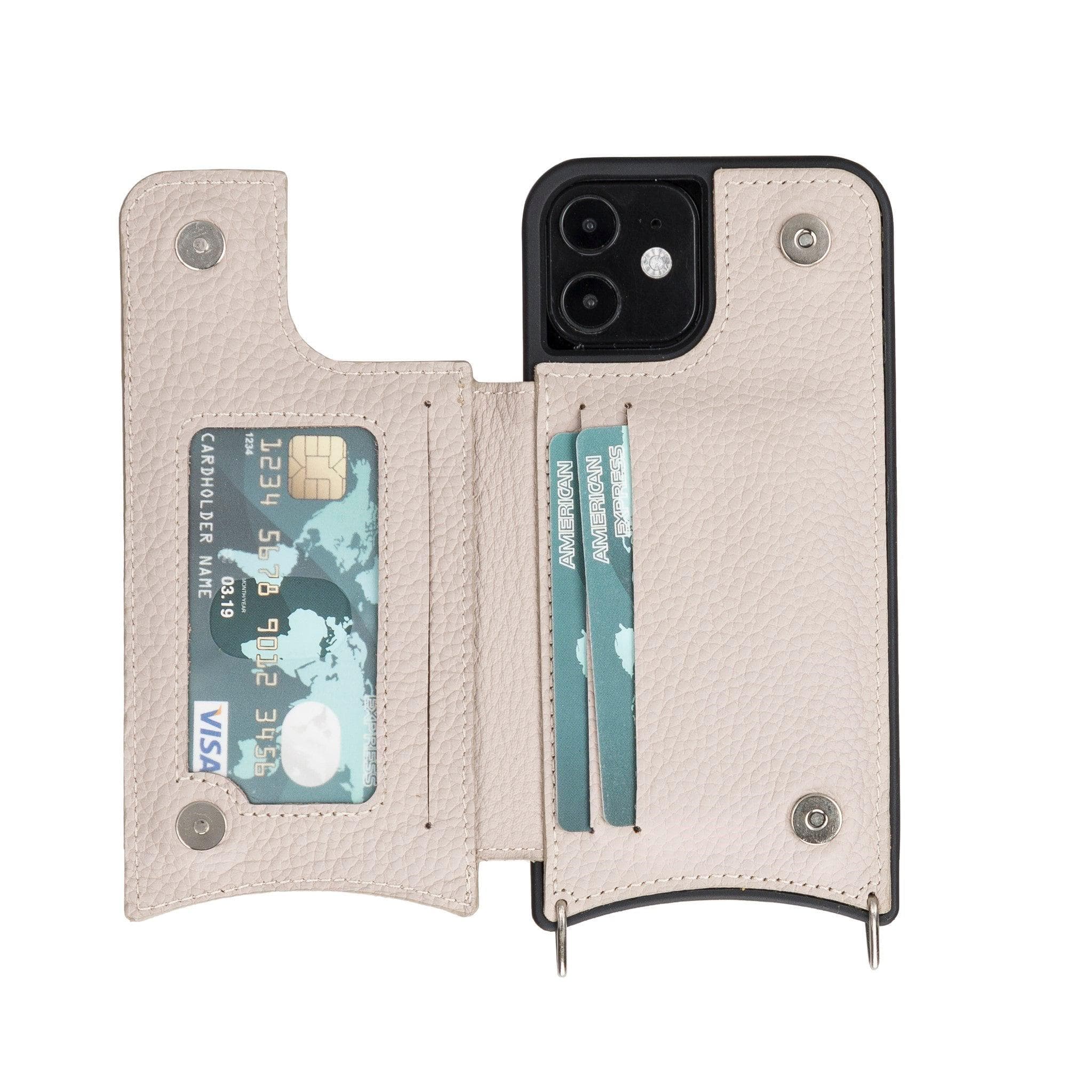 Saff iPhone 12 Series Genuine Leather Case with Crossbody Strap