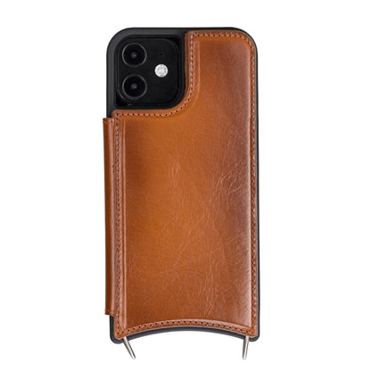 Saff iPhone 12 Series Genuine Leather Case with Crossbody Strap