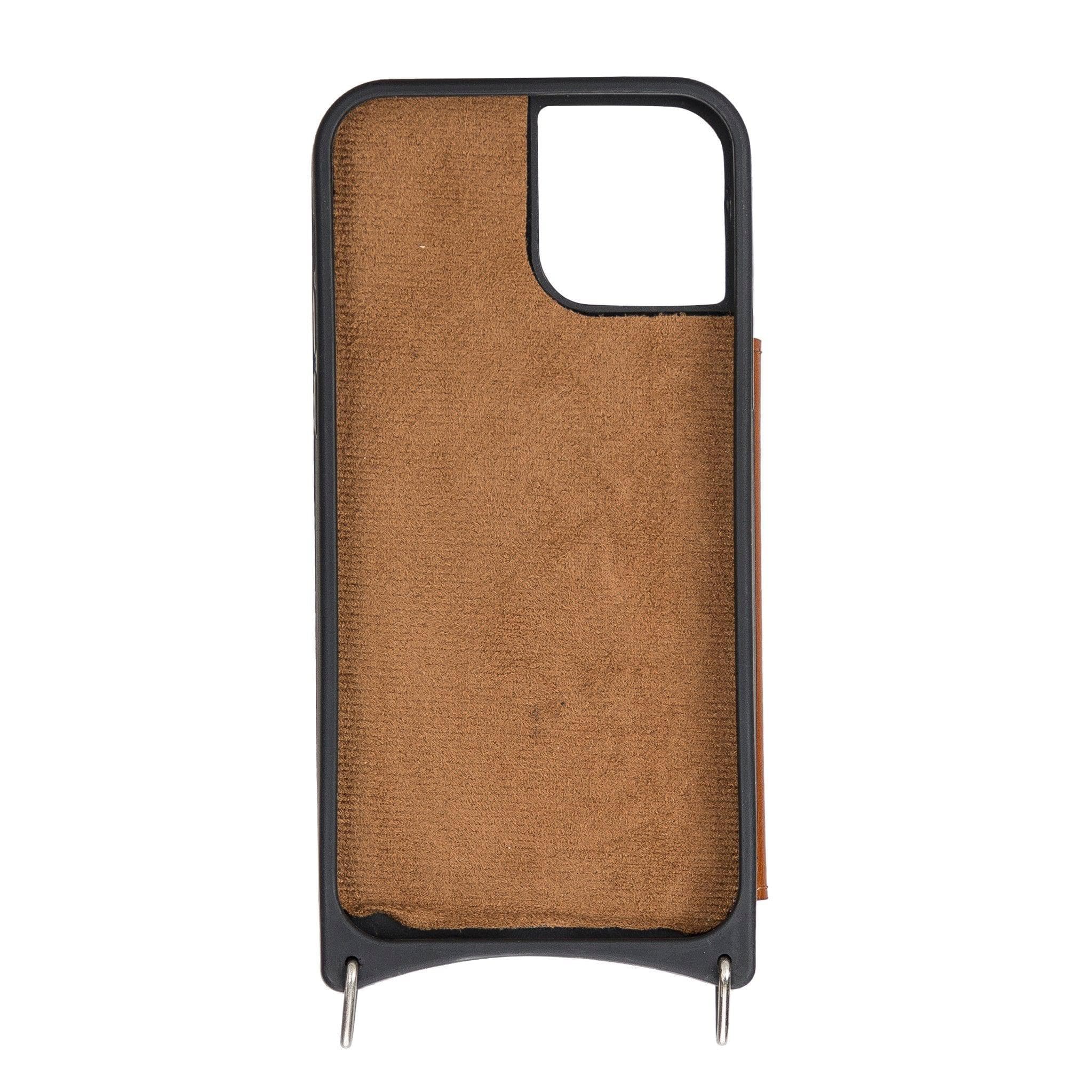 Saff iPhone 12 Series Genuine Leather Case with Crossbody Strap