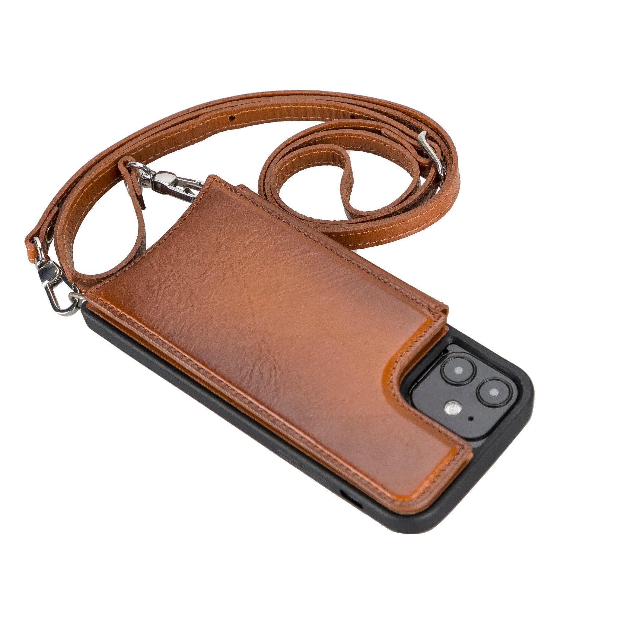 Saff iPhone 12 Series Genuine Leather Case with Crossbody Strap