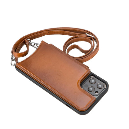 Saff iPhone 12 Series Genuine Leather Case with Crossbody Strap