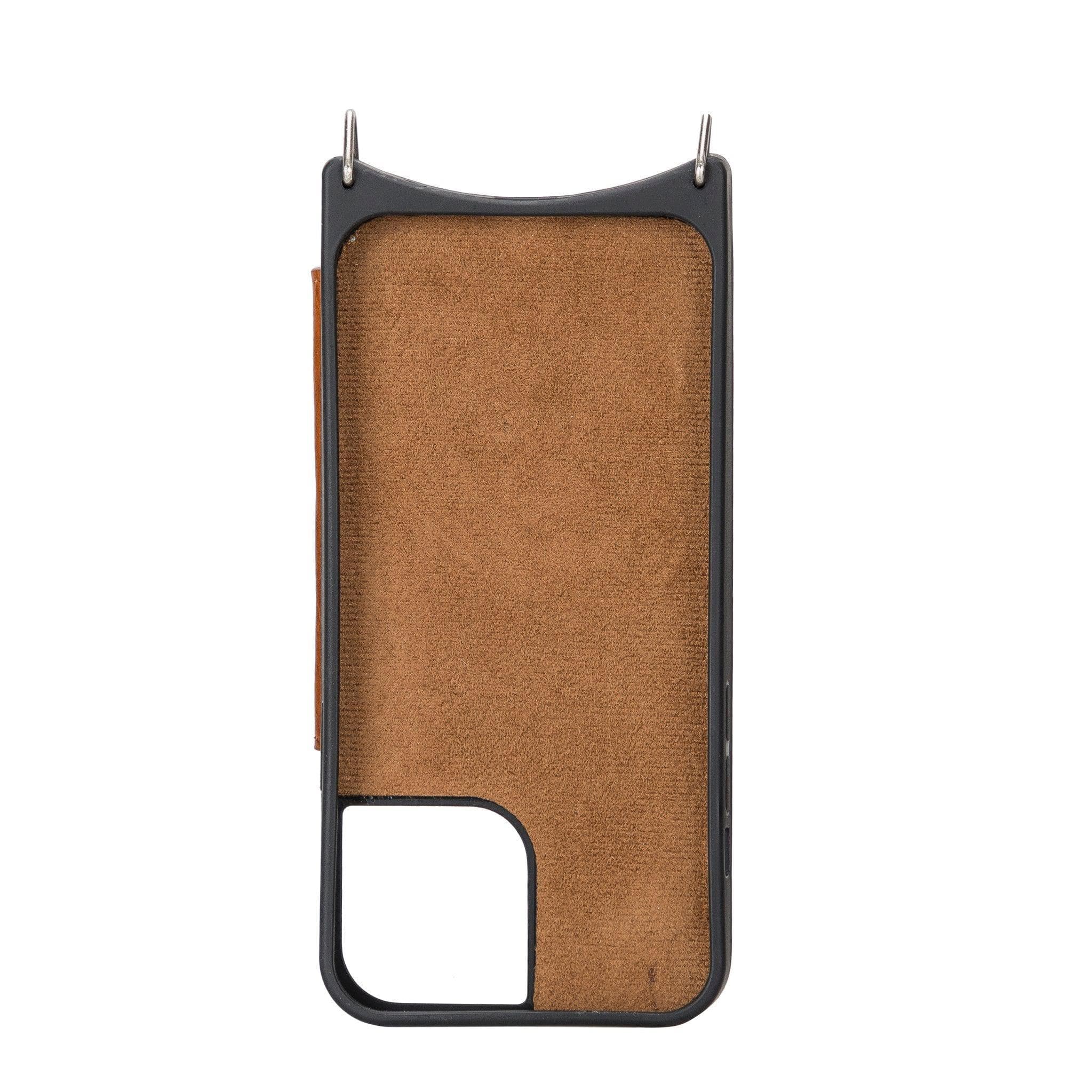 Saff iPhone 12 Series Genuine Leather Case with Crossbody Strap