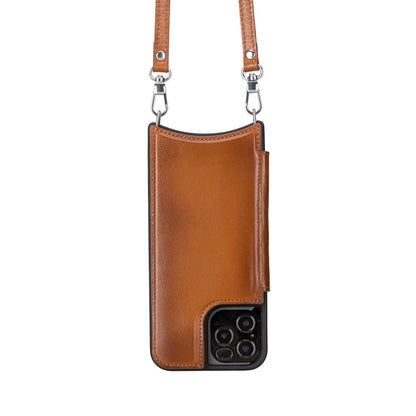 Saff iPhone 12 Series Genuine Leather Case with Crossbody Strap