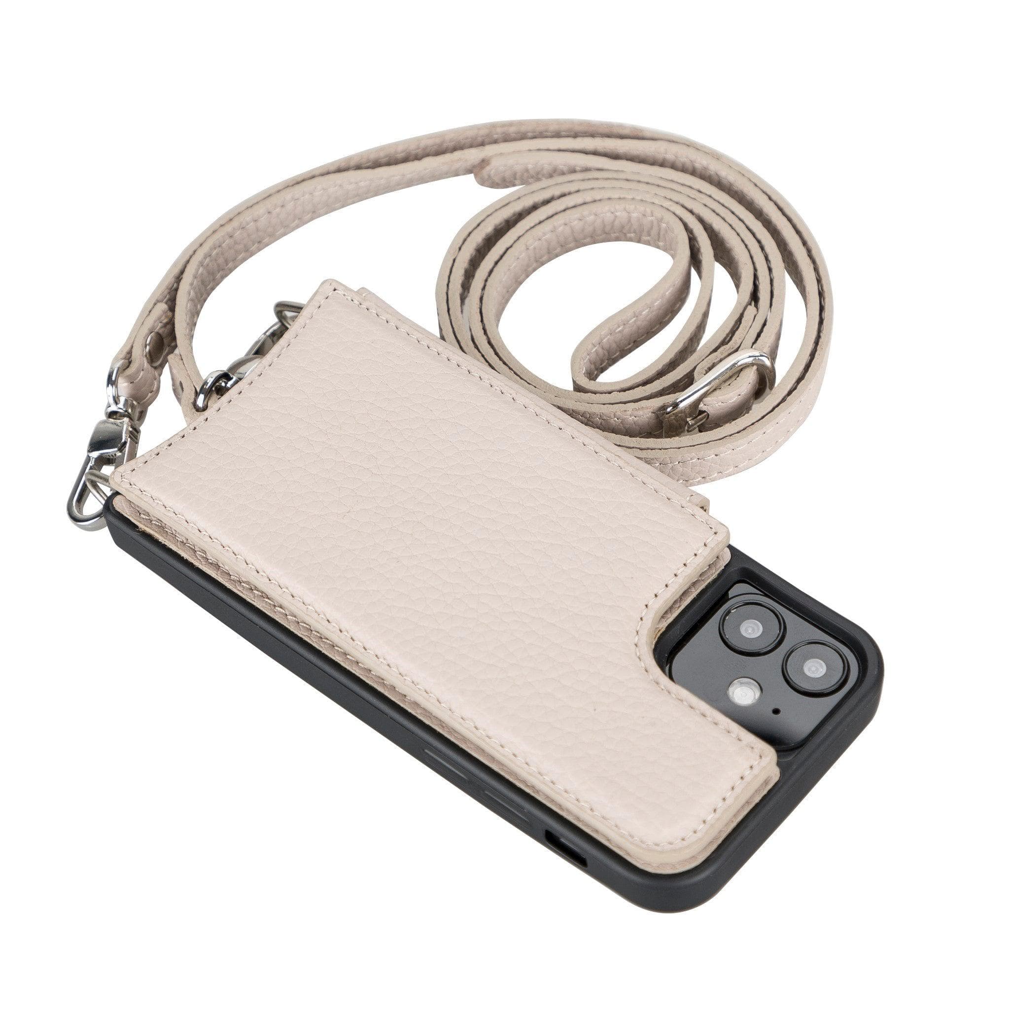 Saff iPhone 12 Series Genuine Leather Case with Crossbody Strap