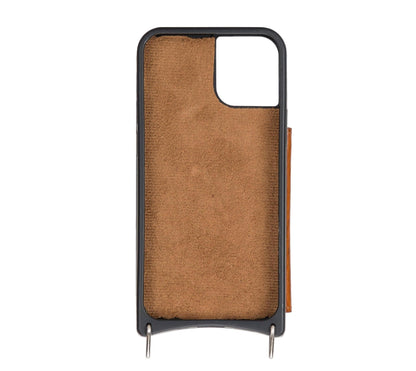 Saff iPhone 12 Series Genuine Leather Case with Crossbody Strap