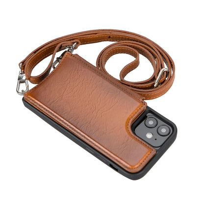 Saff iPhone 12 Series Genuine Leather Case with Crossbody Strap