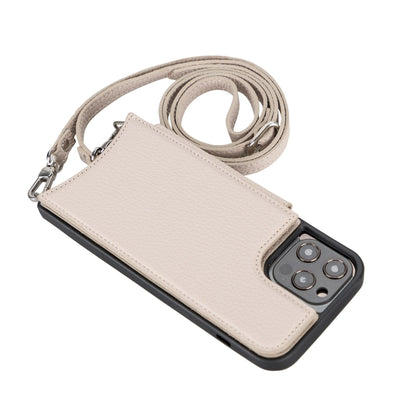 Saff iPhone 12 Series Genuine Leather Case with Crossbody Strap