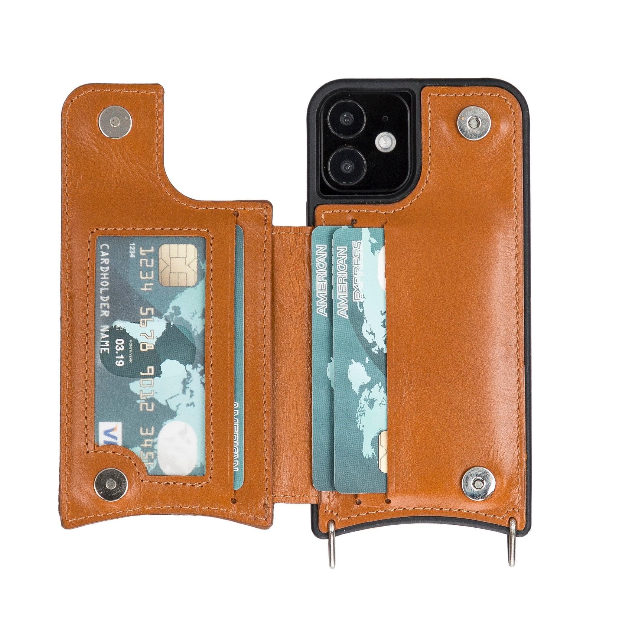 Saff iPhone 12 Series Genuine Leather Case with Crossbody Strap