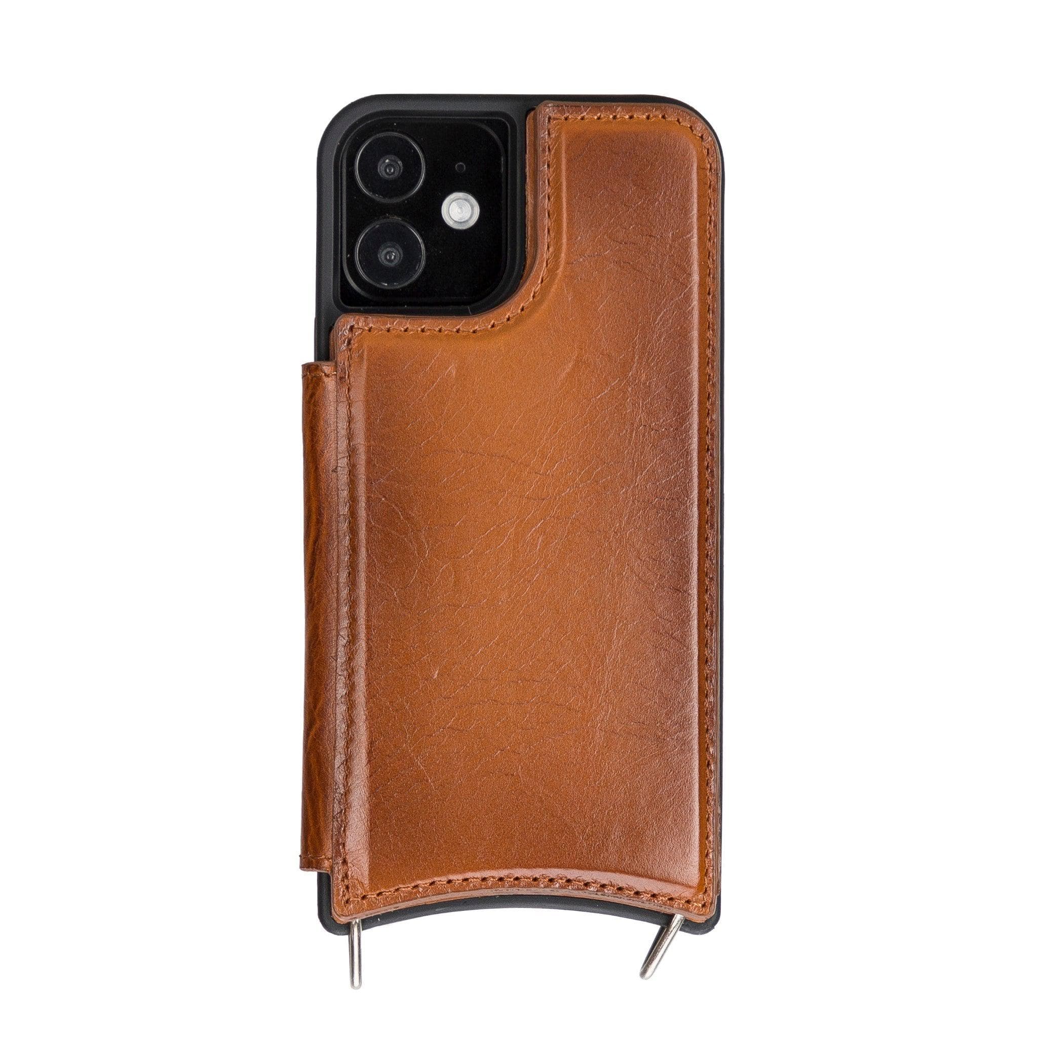 Saff iPhone 12 Series Genuine Leather Case with Crossbody Strap