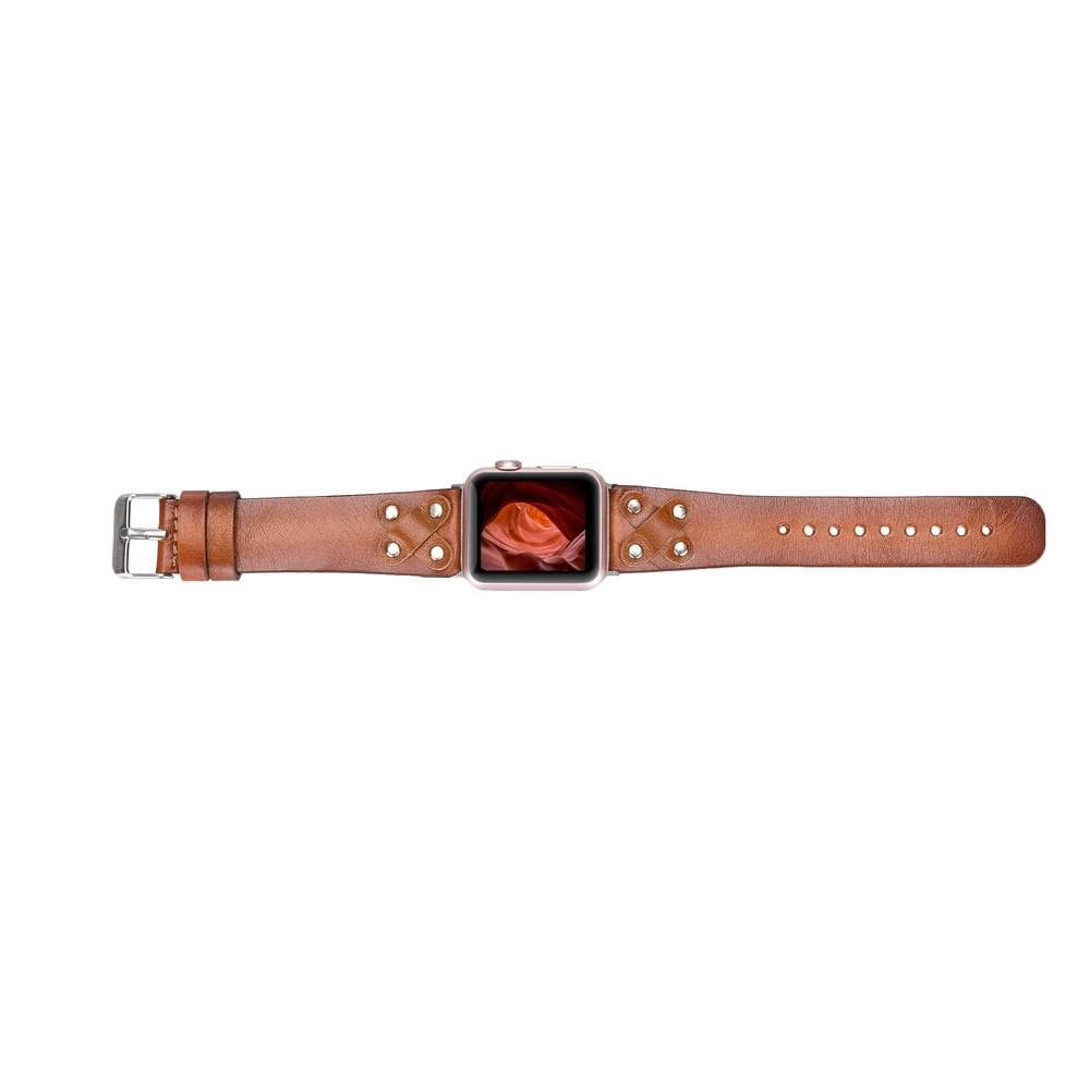 Cross Style Leather Apple Watch Band - Silver Trok