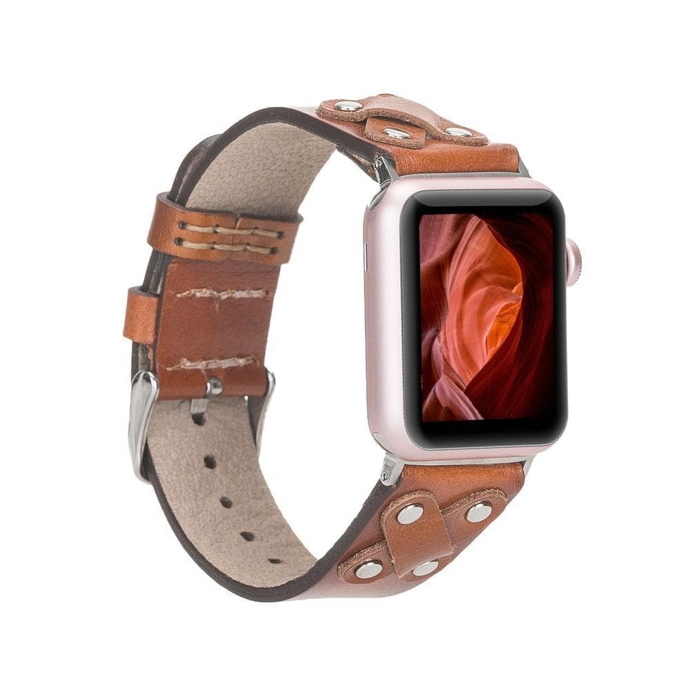 Cross Style Leather Apple Watch Band - Silver Trok