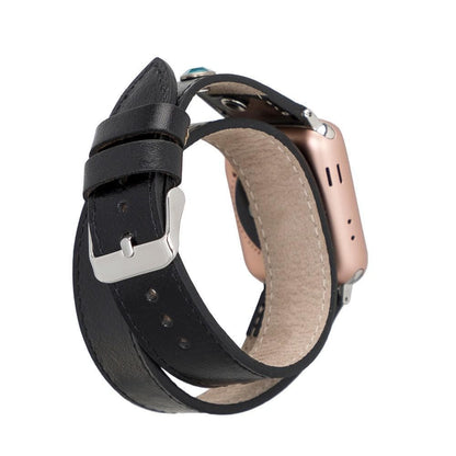 Leather Apple Watch Bands - DT Double Tour Solitare Diamond Style