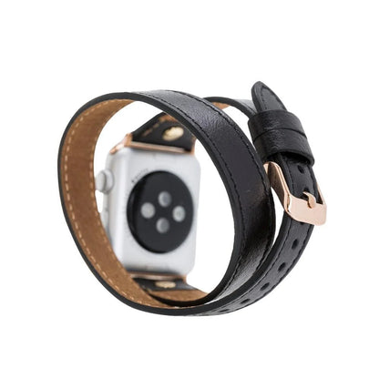 Hector Double Tour Leather Apple Watch Band with Gold Trok