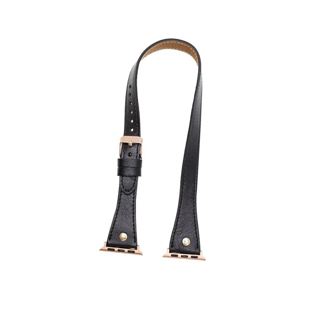Hector Double Tour Leather Apple Watch Band with Gold Trok
