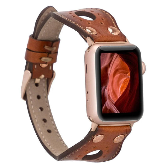 Ronda Leather Apple Watch Band with Rose Gold Trok