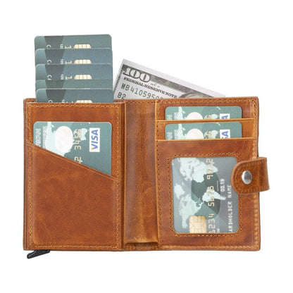 Plato Zip Mechanical Genuine Leather Card Holder