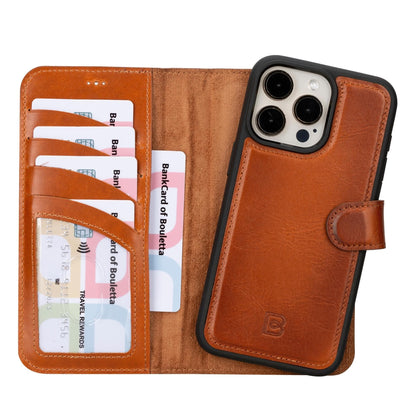 Magic iPhone 15 Series Detachable Genuine Leather Wallet Case - MW