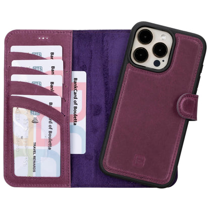 Magic iPhone 15 Series Detachable Genuine Leather Wallet Case - MW