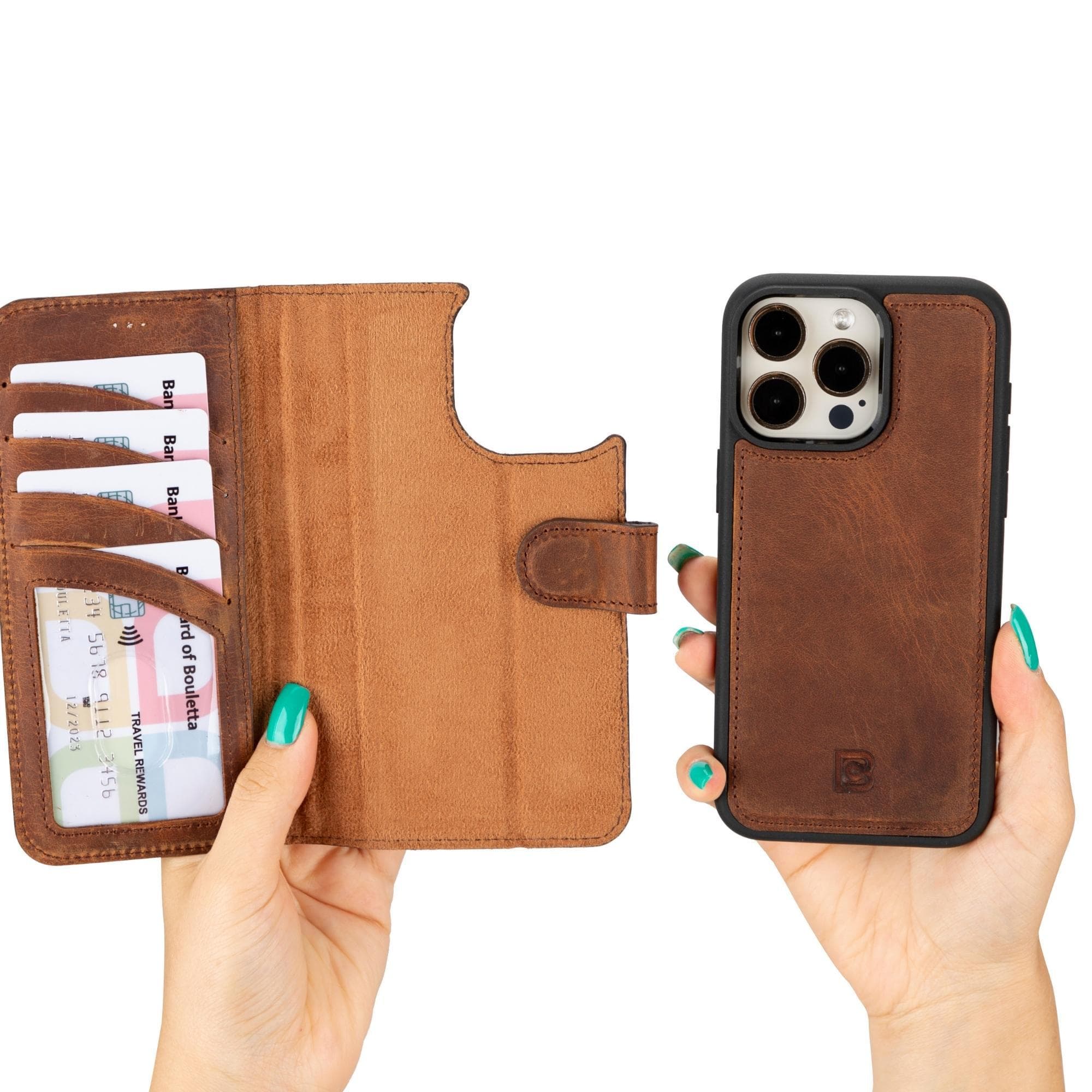 Magic iPhone 15 Series Detachable Genuine Leather Wallet Case - MW