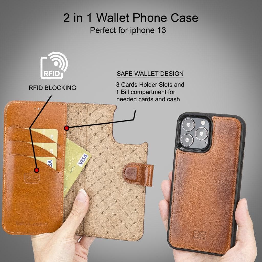 Magic iPhone 13 Series Detachable Genuine Leather Wallet Case - MW