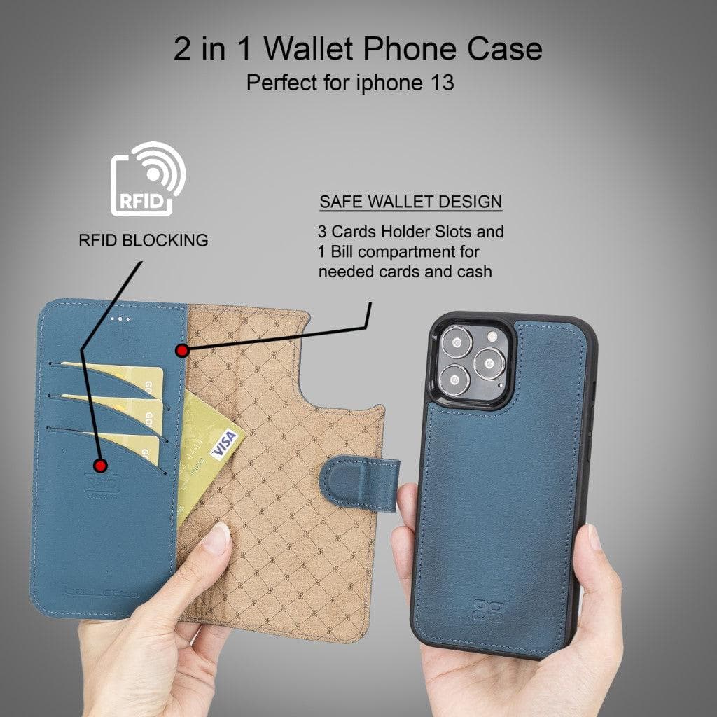 Magic iPhone 13 Series Detachable Genuine Leather Wallet Case - MW