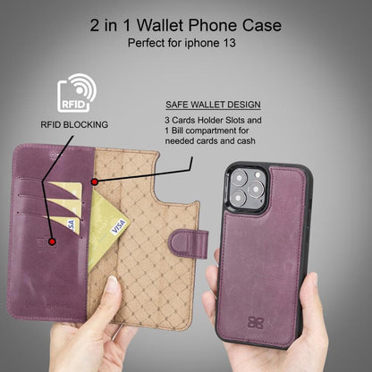 Magic iPhone 13 Series Detachable Genuine Leather Wallet Case - MW