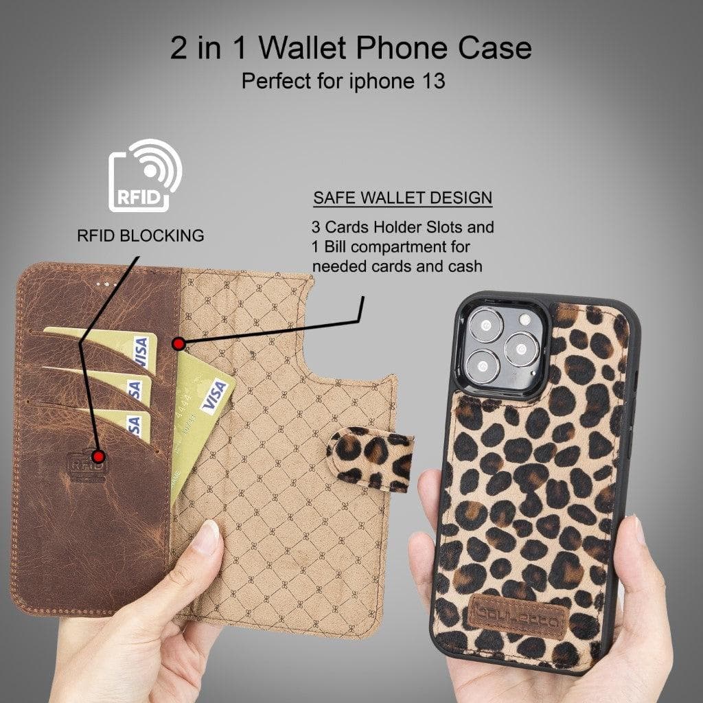 Magic iPhone 13 Series Detachable Genuine Leather Wallet Case - MW