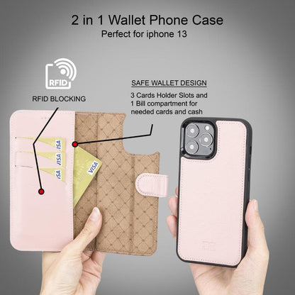 Magic iPhone 13 Series Detachable Genuine Leather Wallet Case - MW