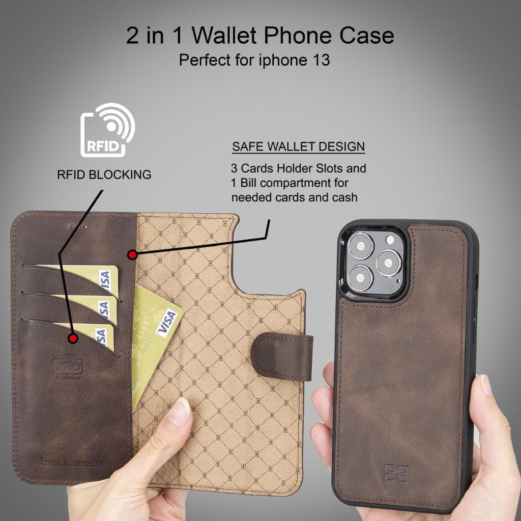 Magic iPhone 13 Series Detachable Genuine Leather Wallet Case - MW