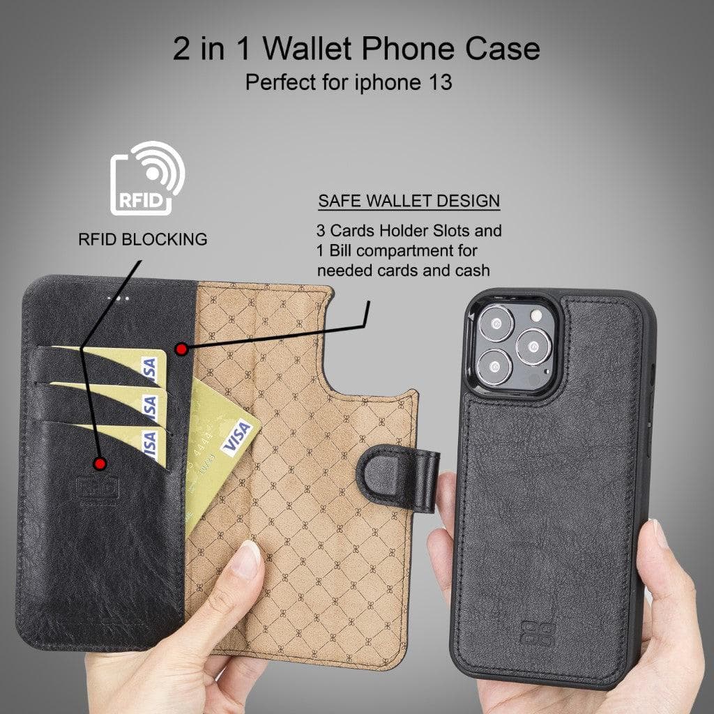 Magic iPhone 13 Series Detachable Genuine Leather Wallet Case - MW