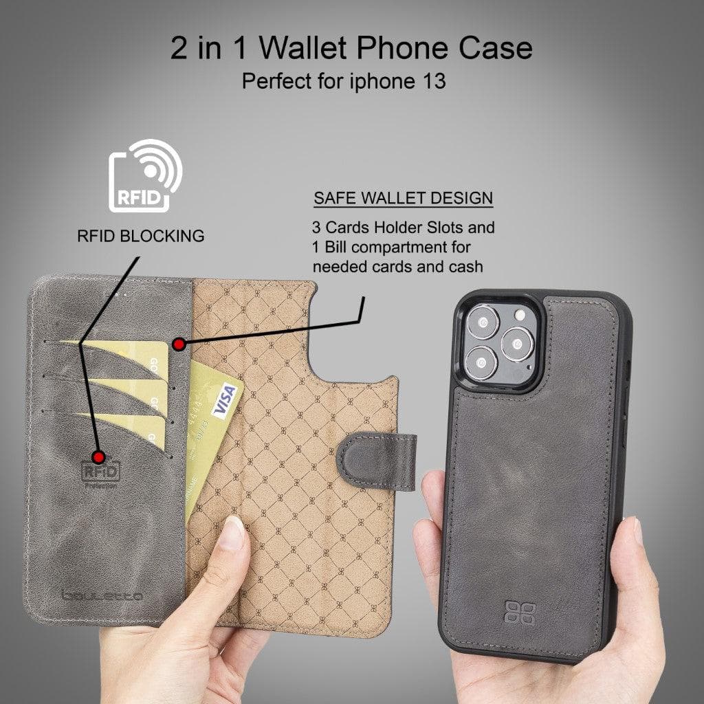 Magic iPhone 13 Series Detachable Genuine Leather Wallet Case - MW