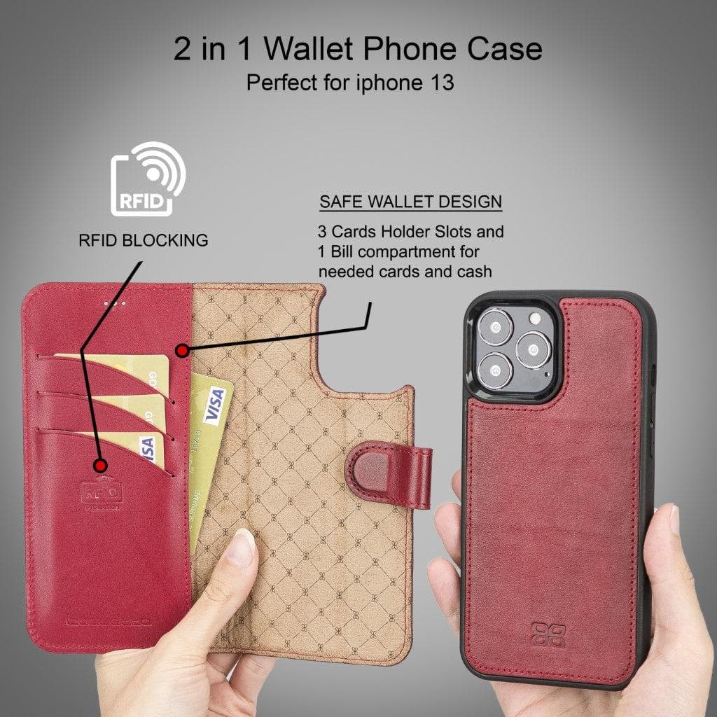 Magic iPhone 13 Series Detachable Genuine Leather Wallet Case - MW