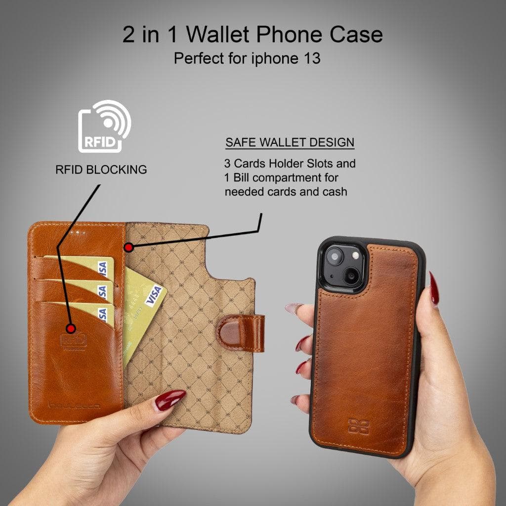 Magic iPhone 13 Series Detachable Genuine Leather Wallet Case - MW