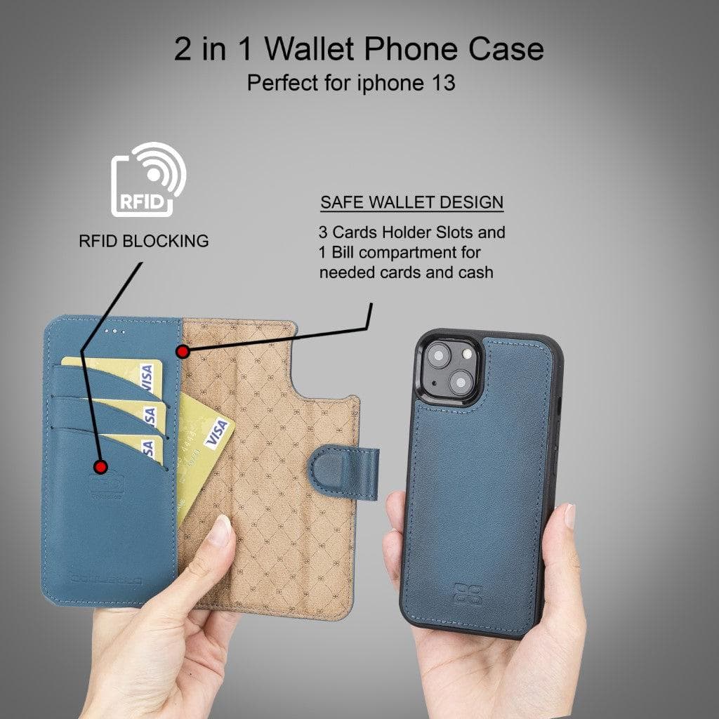 Magic iPhone 13 Series Detachable Genuine Leather Wallet Case - MW