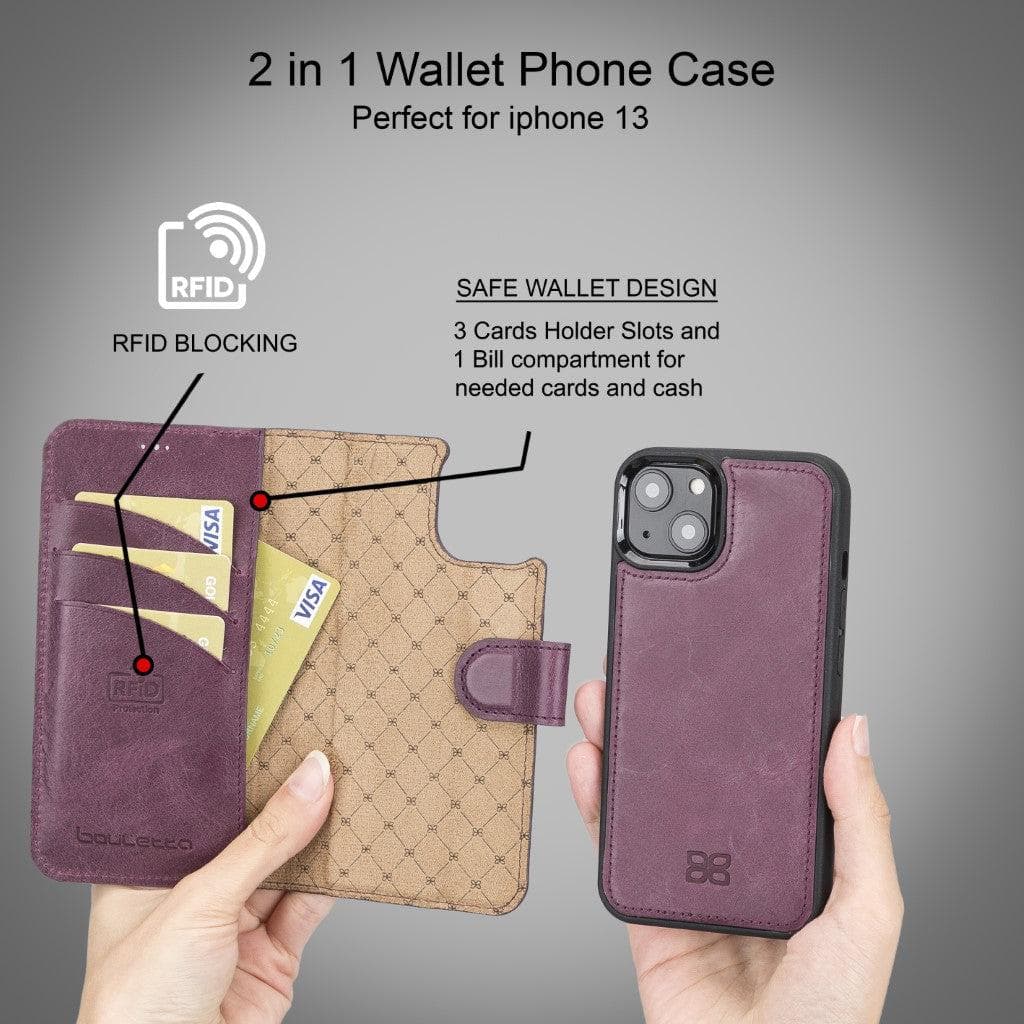 Magic iPhone 13 Series Detachable Genuine Leather Wallet Case - MW