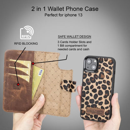 Magic iPhone 13 Series Detachable Genuine Leather Wallet Case - MW