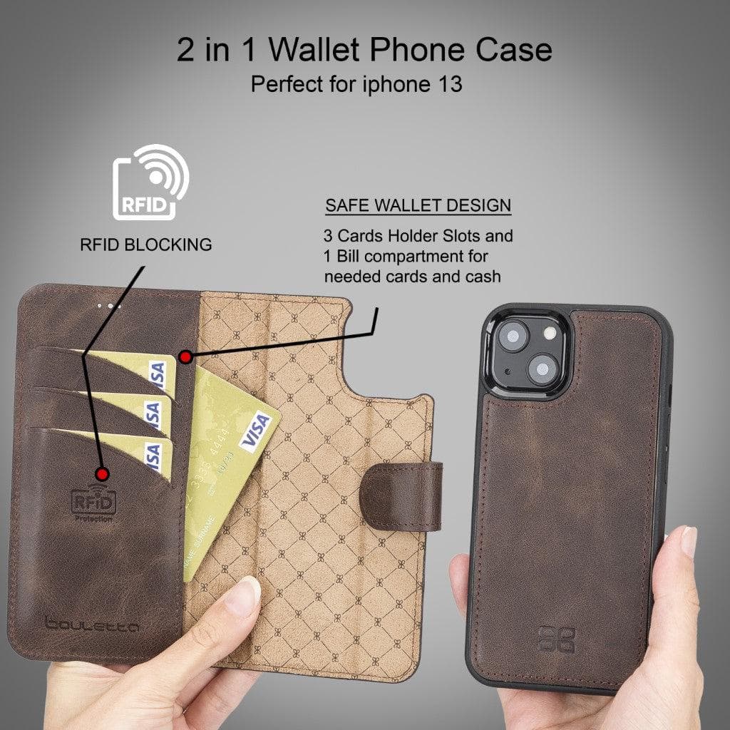 Magic iPhone 13 Series Detachable Genuine Leather Wallet Case - MW