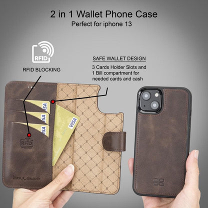 Magic iPhone 13 Series Detachable Genuine Leather Wallet Case - MW