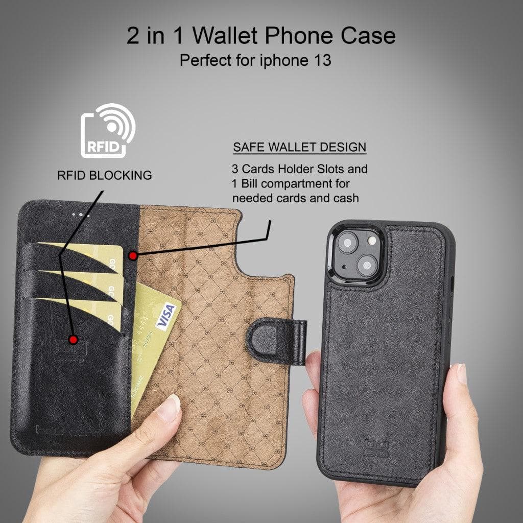 Magic iPhone 13 Series Detachable Genuine Leather Wallet Case - MW