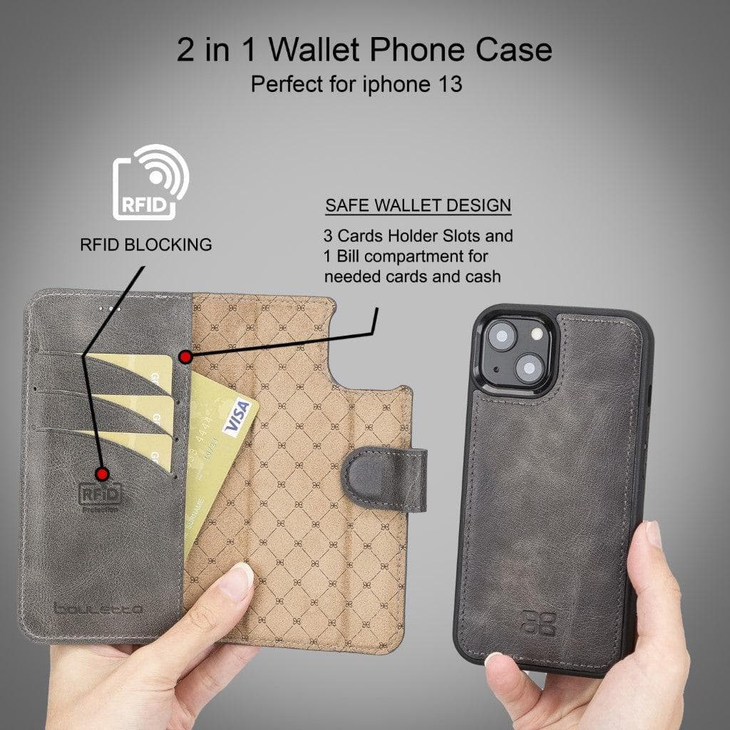 Magic iPhone 13 Series Detachable Genuine Leather Wallet Case - MW